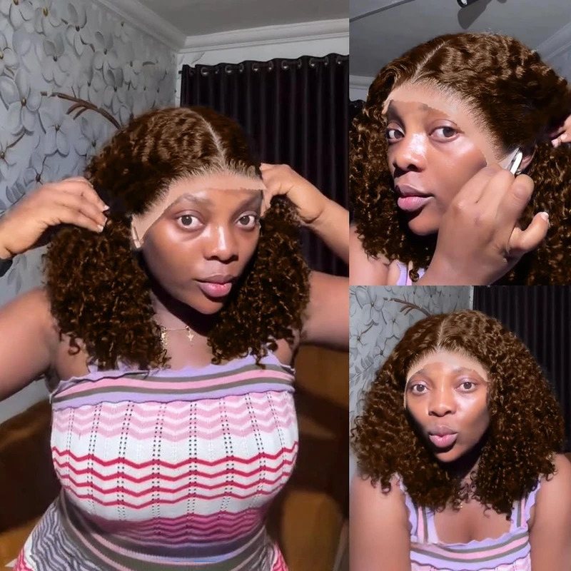 Peruca curta e encaracolada, e - Glueless Wear And Go Human Hair Wig avaliação e preço